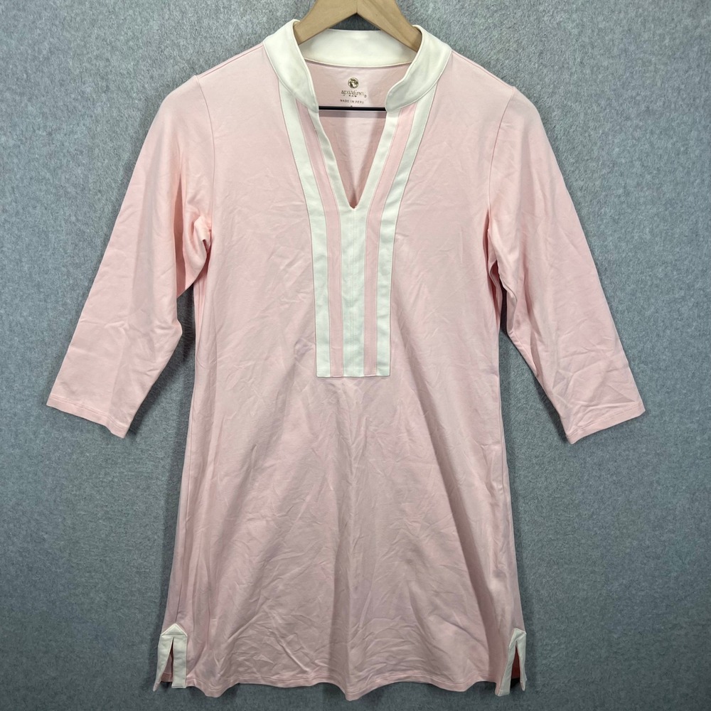 Spartina 449 Tunic Top Womens S Pink White Trim 3/4 Sleeve Cotton Stretch EUC‎
